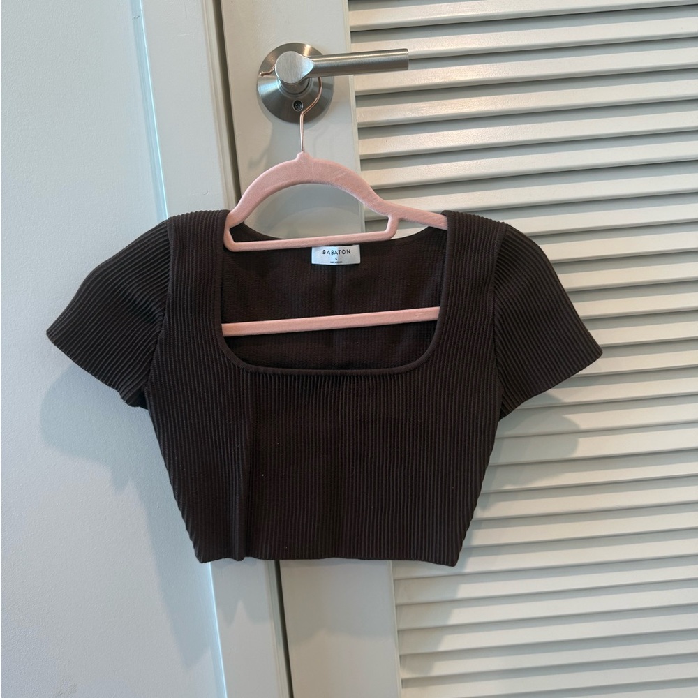 Babaton Brown Square Neck Crop Top